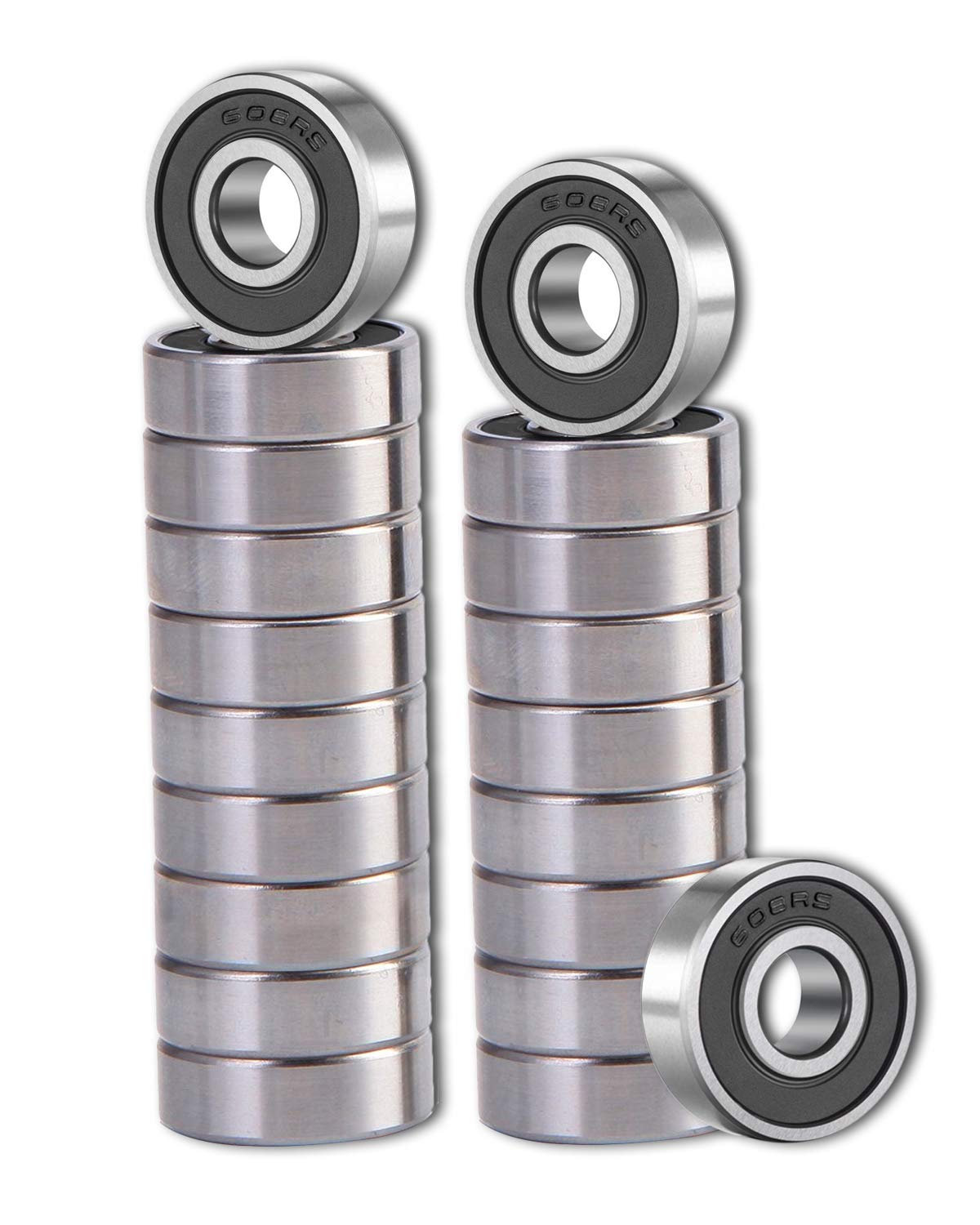 20 Pcs 608 2RS Ball Bearings – Bearing Steel and Double Rubber Sealed Miniature Deep Groove Ball Bearings (8mm x 22mm x 7mm) (608 2RS)
