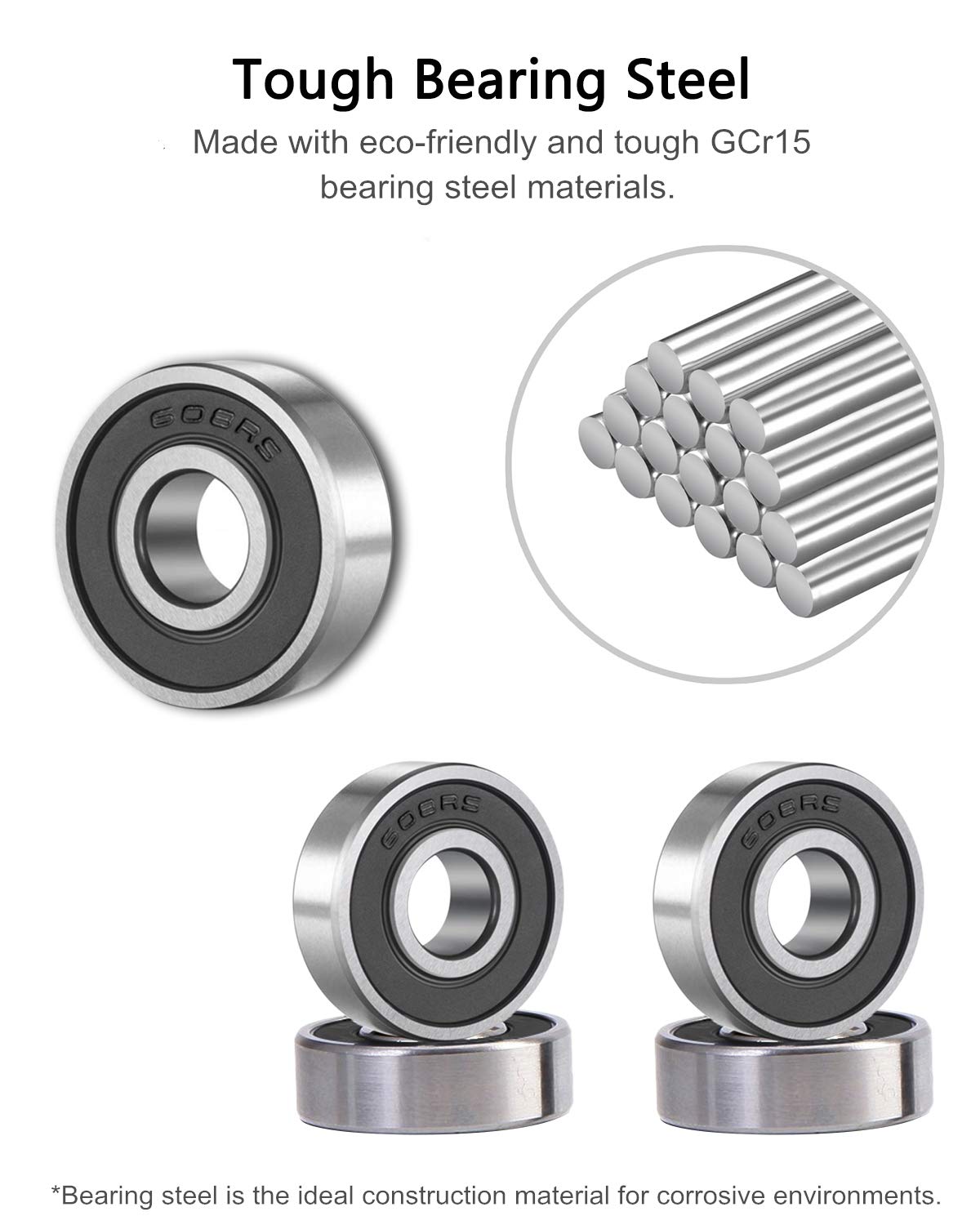 20 Pcs 608 2RS Ball Bearings – Bearing Steel and Double Rubber Sealed Miniature Deep Groove Ball Bearings (8mm x 22mm x 7mm) (608 2RS)